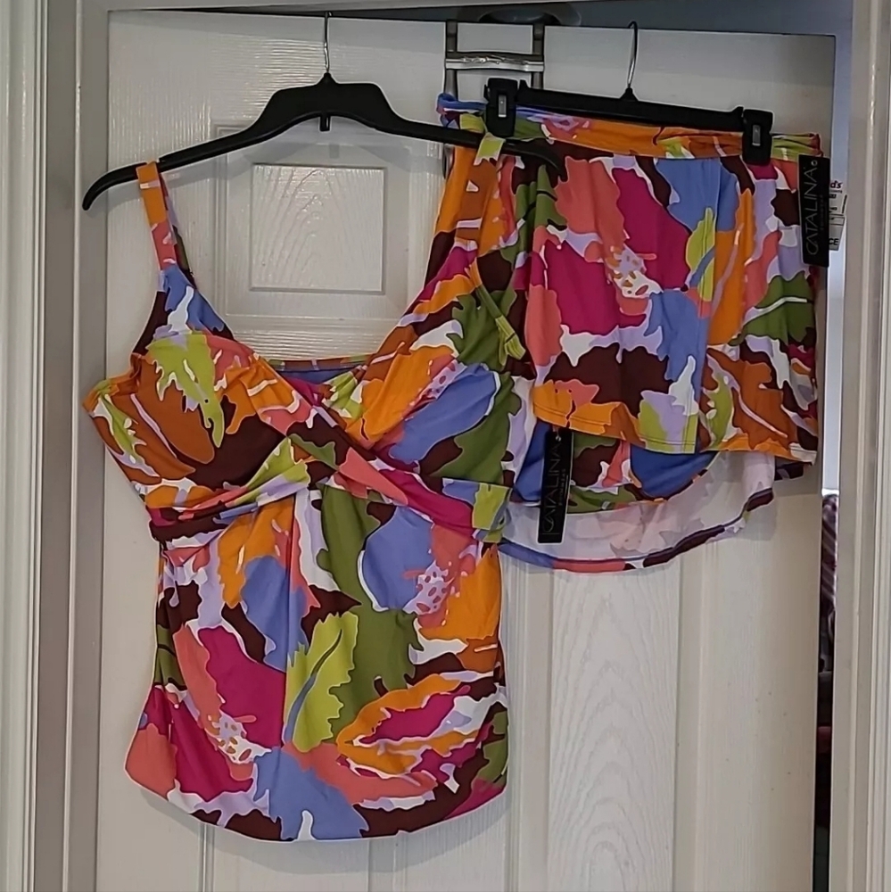Catalina Swimsuit 3X Tankini Bathing Suit Two Piece Multicolor Floral